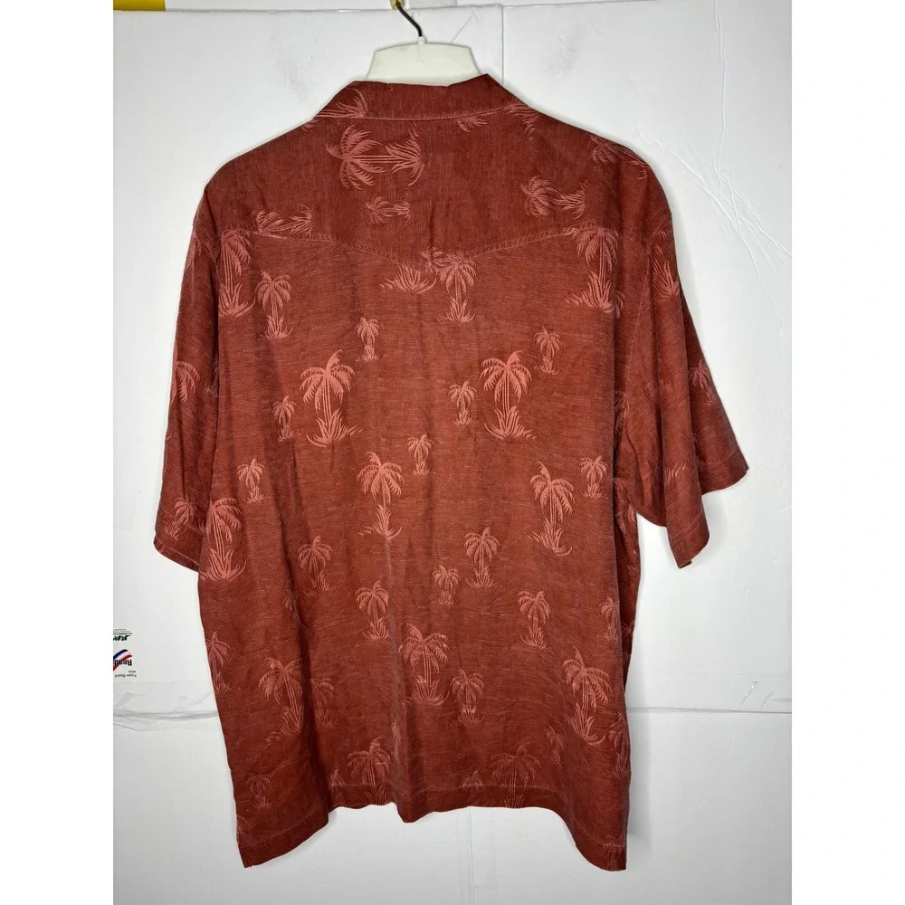 Tommy Bahama Mens Large Silk Palm Tree Jacquard Camp Shirt Terracotta‎ Rust